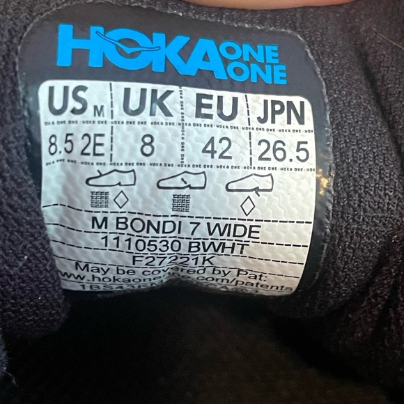 HOKA One One Bondi 7 Men’s Black and White Running Shoe Size 8.5 - Picture 11 of 11